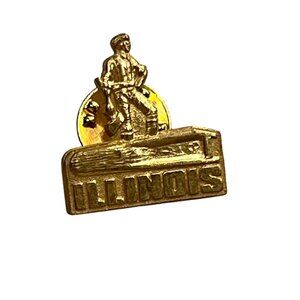 Vintage Illinois Pin Lapel Hat Jacket Gold Tone Split Rail Axe Abe Lincoln